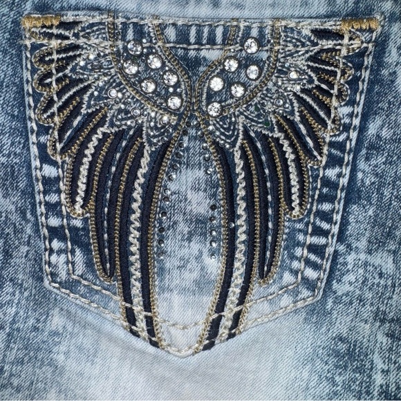 Zana Di Juniors Jean Shorts SZ 13 Stonewash Embroidered Rhinestoned Angel Wings - Picture 4 of 6